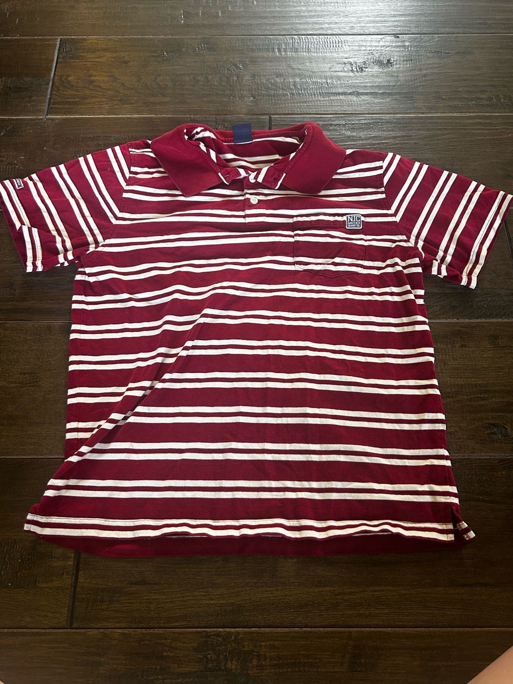 Nautica Red and White Striped Polo Shirt